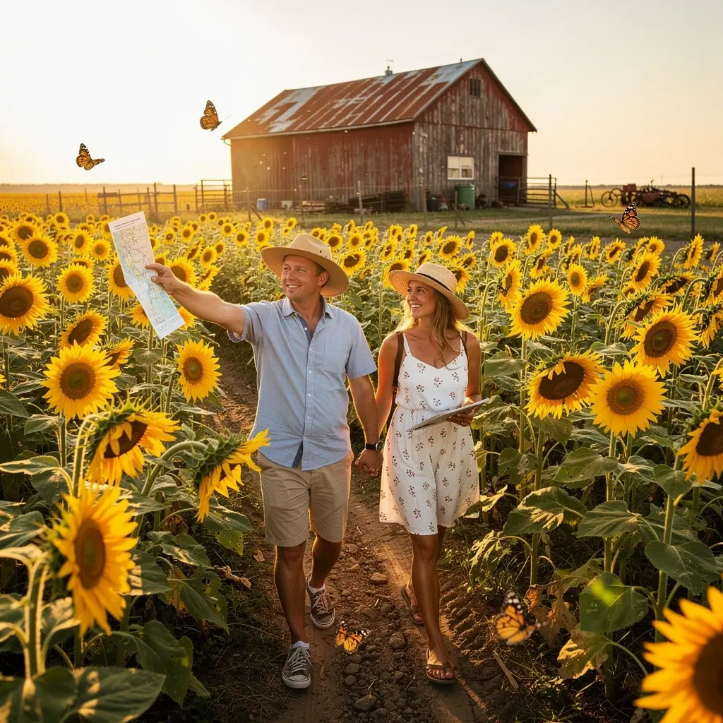 Карта путешествия с отмеченными красивыми местами и достопримечательностями.